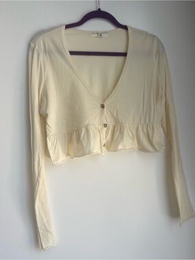 Urban Outfitters Cream Ruffle Long Sleeve Crop Top